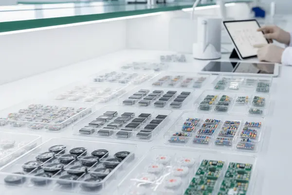 Blister trays for displaying finished or semi-finished electronic components